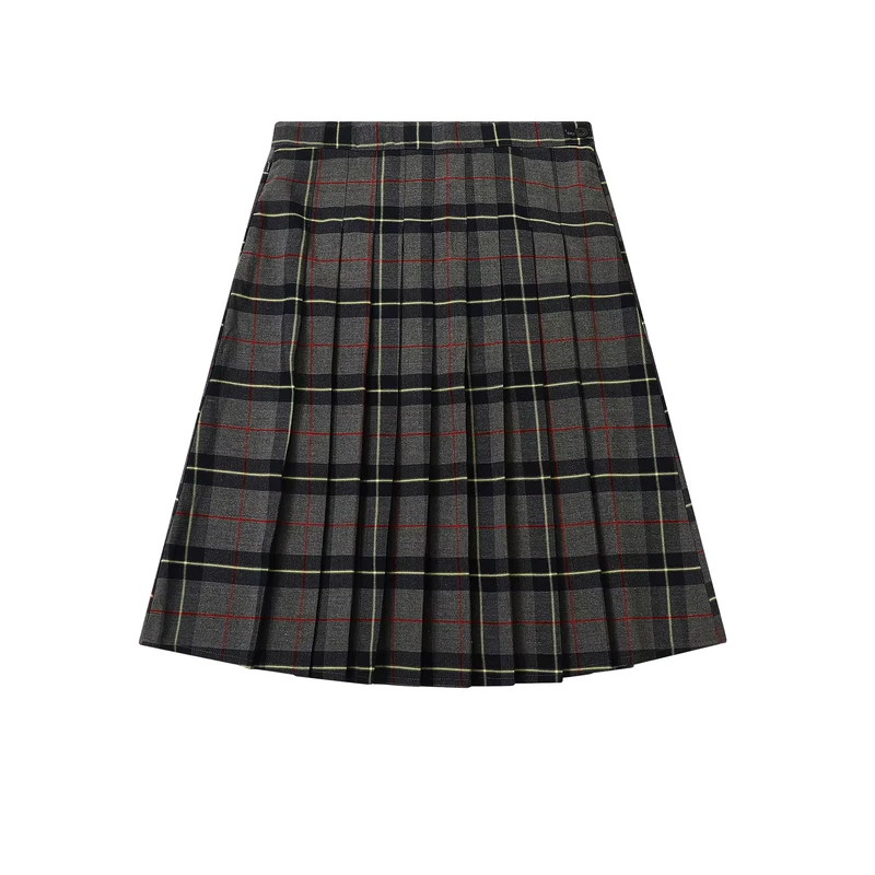 High School Uniform Girls Plaid Mini Skirt Grey Checkered Pleated Polyester Skirt for Winter and Spring
