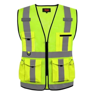 High Vis Custom Safety Vest with Reflective Tape Zipper Closure Pockets Customized Logo Fluo Colors Workwear for Men