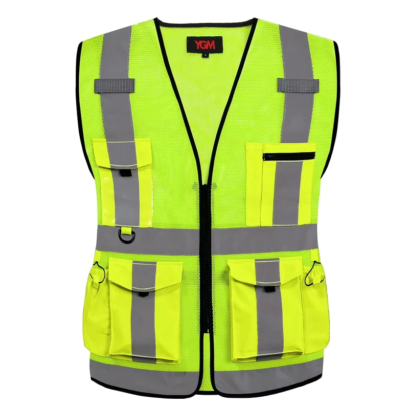 High Vis Custom Safety Vest with Reflective Tape Zipper Closure Pockets Customized Logo Fluo Colors Workwear for Men