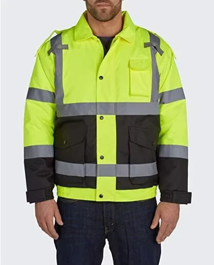 High Vis Quilted Bomber Reflective Jacket With Pockets