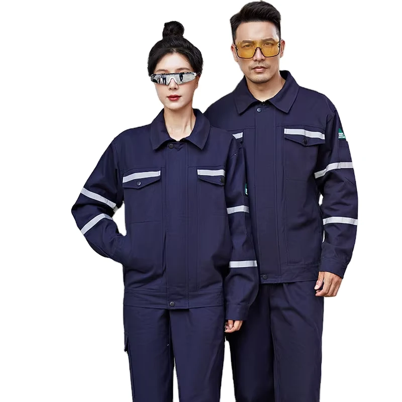 High Vis Reflective Workwear Cotton Mechanic Industrial Labor Uniform Suit Construction Coal Gas Oil Mining Repair Work Clothing