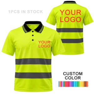 High-Vis Short-Sleeve Polo Shirt Fluorescent Green Birdseye Breathable Quick-Dry for Construction and Outdoor Work