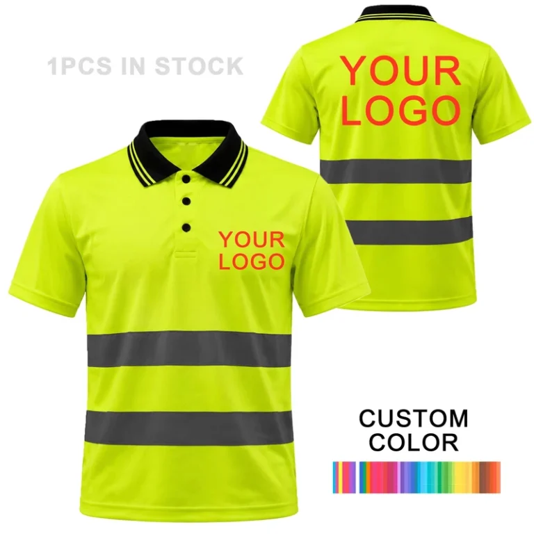 High-Vis-Short-Sleeve-Polo-Shirt-Fluorescent-Green-Birdseye-Breathable-Quick-Dry-for-Construction-and-Outdoor-Work