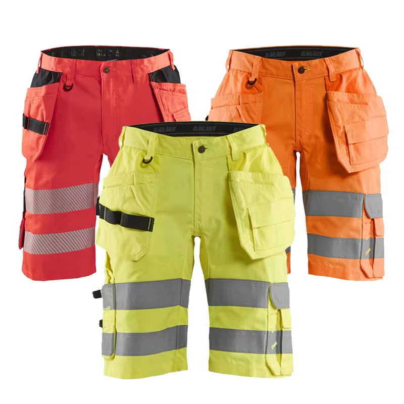 High Vis Shorts with Stretch Hi-Vis Shorts Cargo Visibility Reflective Summer Cool Work Wear Pants