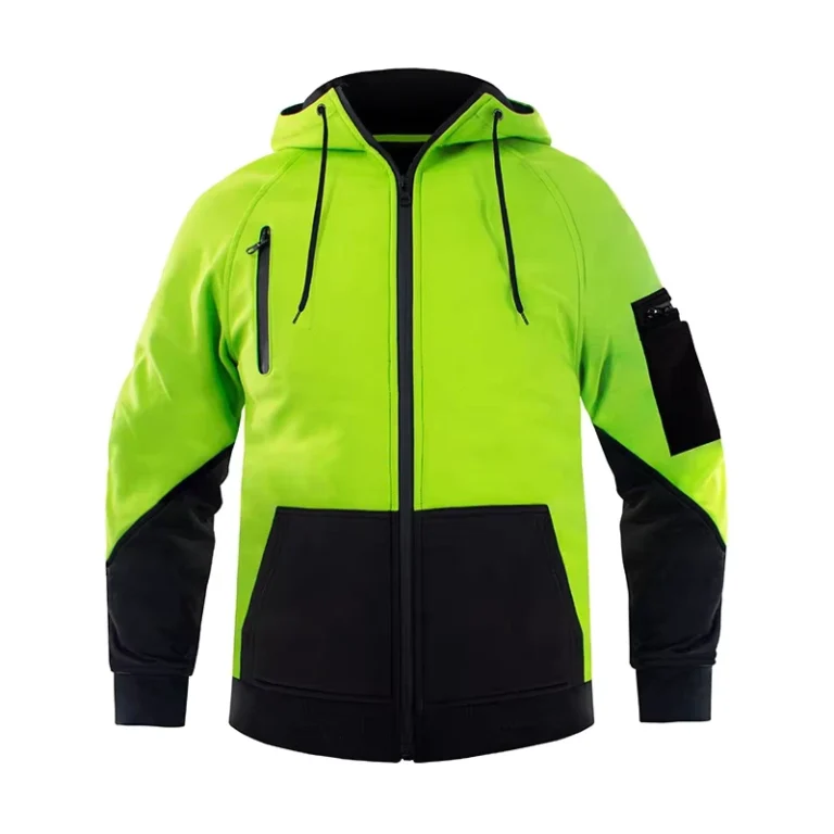High-Vis-Winter-Composite-Polar-Fleece-Hooded-Zipper-Fluorescent-Color-blocked-Outdoor-Work-Jacket