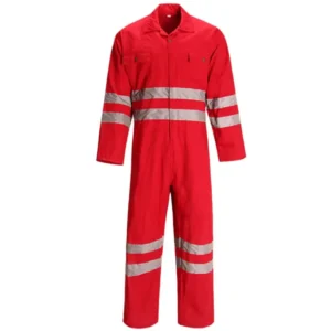 High-Vis Workers Uniform Cotton Fabric Red Work Suit Coveralls