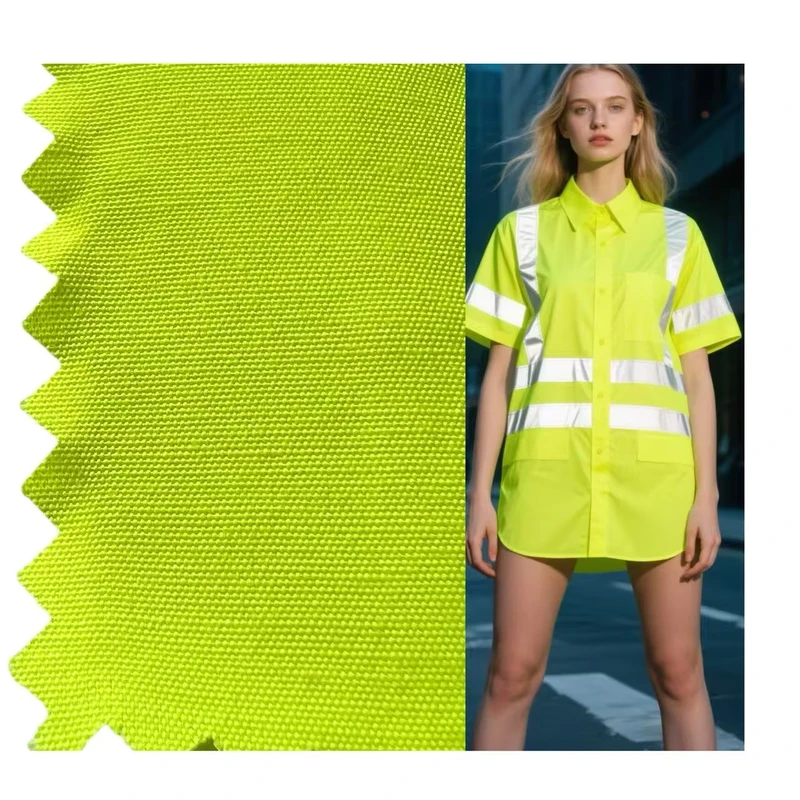 High Vis Yellow Fluorescent Lightweight 120gsm Poly Cotton Poplin Fabric Plain Woven Unisex Safety Shirts Boys Girls 150cm
