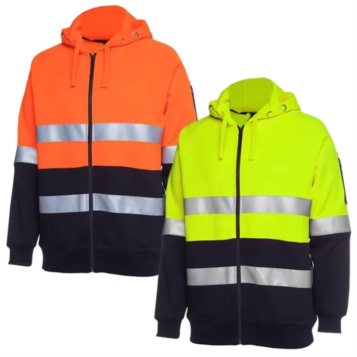 High Visibility 100% Polyester Work Wear Safety Clothing Warm Fluorescent Polar Fleece Jacket Men Winter