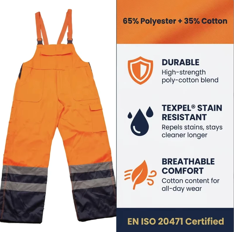 High Visibility ANSI Class 2 Safety Reflective Tape Breathable Polyester Cargo Work Pants with Customized Logo