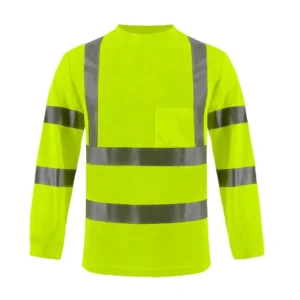 High Visibility ANSI EN20471 Certified Reflective Tape Quick Dry Breathable Long Sleeve Work Safety Shirts Yellow Fluorescent