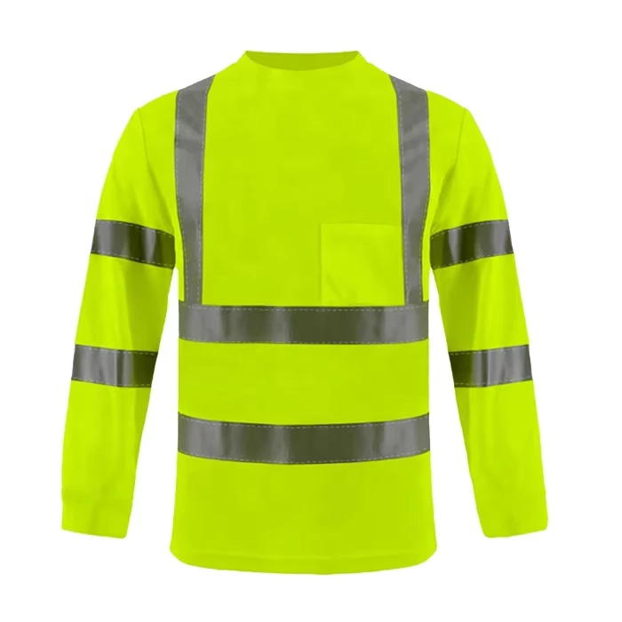 High Visibility ANSI EN20471 Certified Reflective Tape Quick Dry Breathable Long Sleeve Work Safety Shirts Yellow Fluorescent