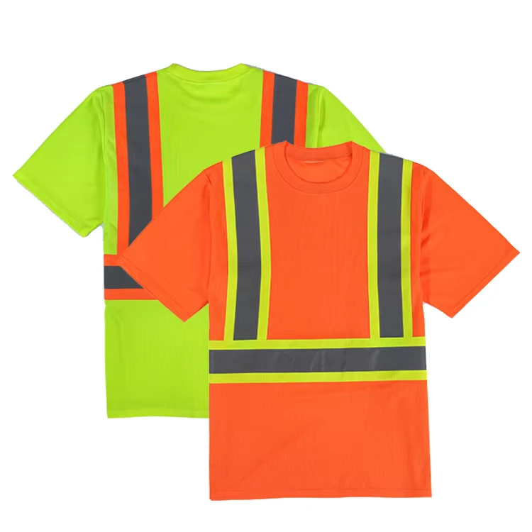 High Visibility Breathable Comfortable Fabric Hi Vis Workwear Logo Printed Reflective Safety T-shirt Without Collar