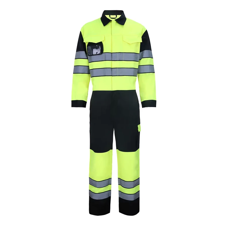 High Visibility Breathable Durable Polyester Cotton Waterproof Coverall with Reflective Tape for Construction