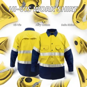 High Visibility Breathable Yellow Two Tone Long Sleeve Construction Reflective Safety Hi Vis Work Shirt Comfortable Workwear
