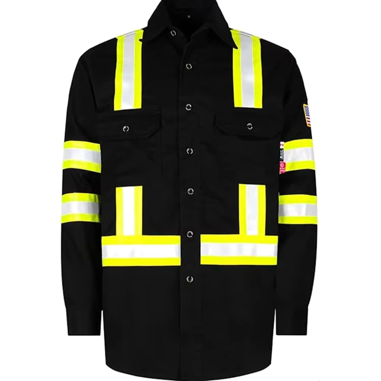 High Visibility Buttons Down Fire Retardant Clothing ANSI ISEA Type O Class1 Flame Resistant Hi Vis Reflective Jacket FR Shirts
