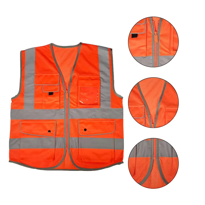 High Visibility Construction Reflective Vest with Multi-Pockets and Ultra-Bright Reflective Tapes