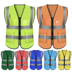 High-Visibility Construction Safety Vest With Multiple Pockets Breathable Reflective Workwear