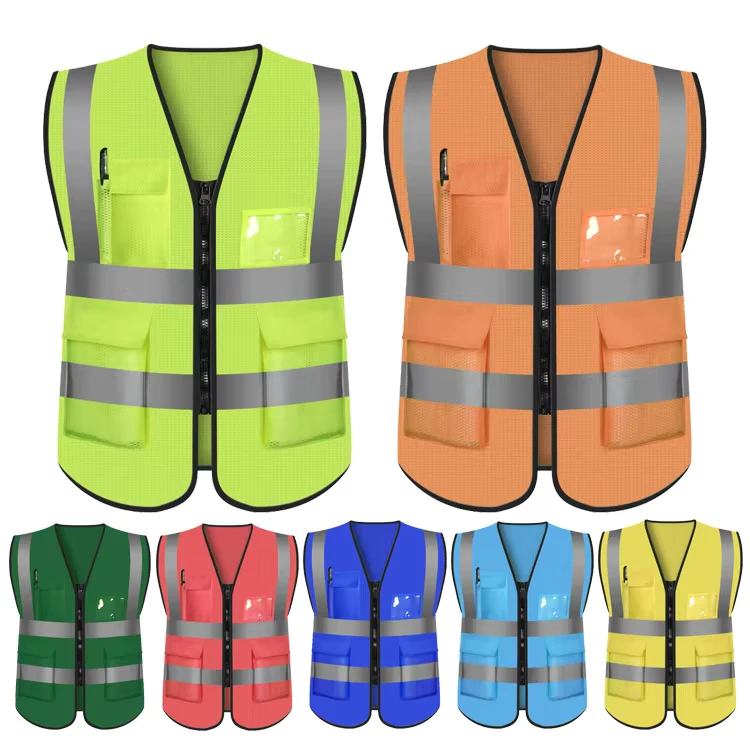 High-Visibility Construction Safety Vest With Multiple Pockets Breathable Reflective Workwear