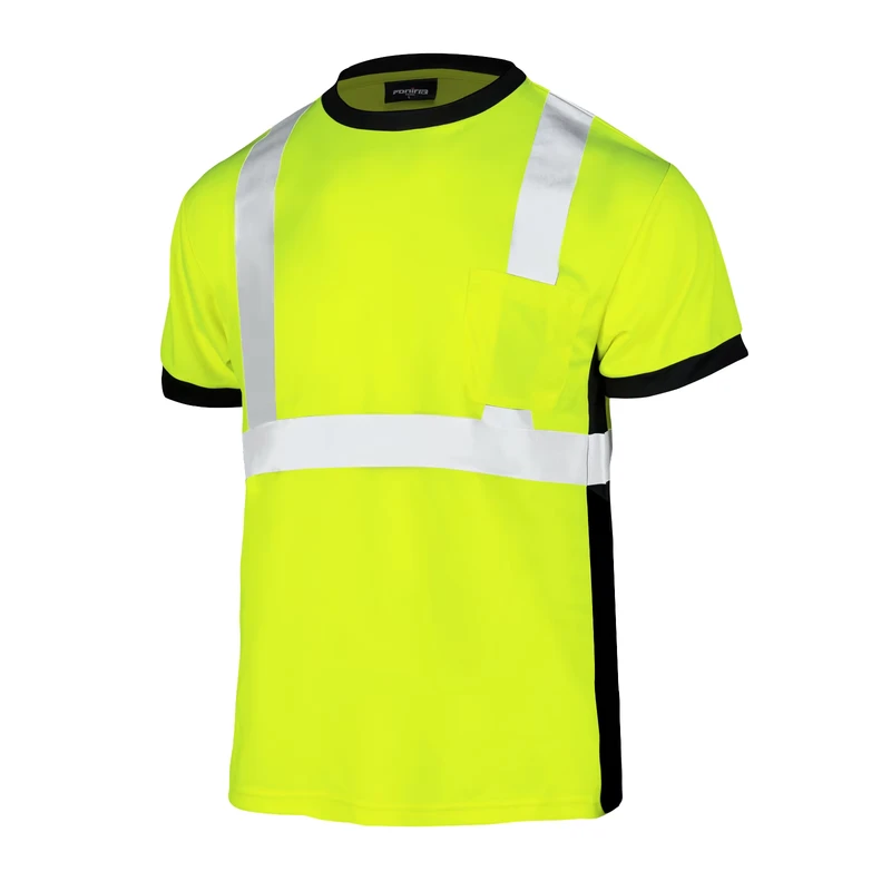 High Visibility Construction Short Sleeve Safety Shirt Class 2 Quick Dry Fluorescent Reflective Polyester with Customizable Logo