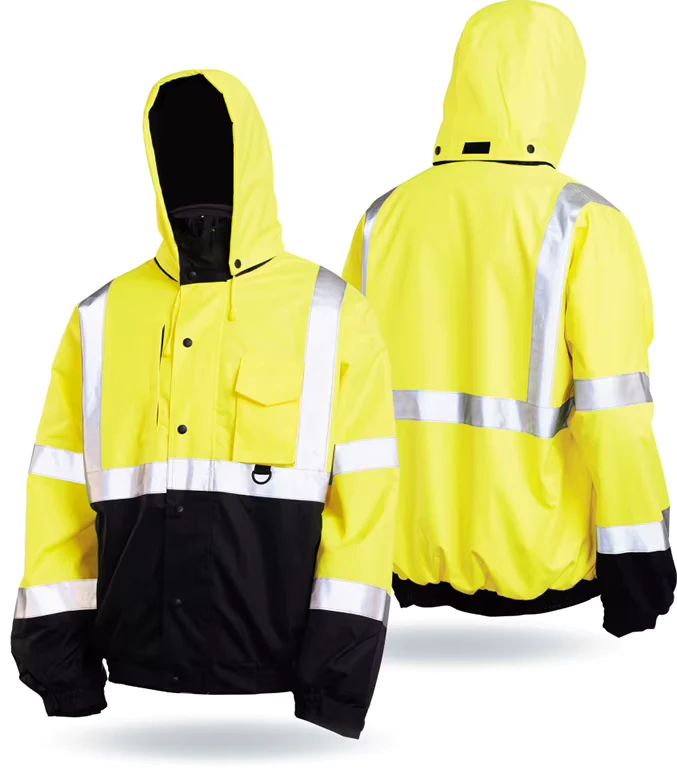 High Visibility Construction Work Jacket Hi Vis Workwear in Polyester Customizable with Logo Waterproof Feature