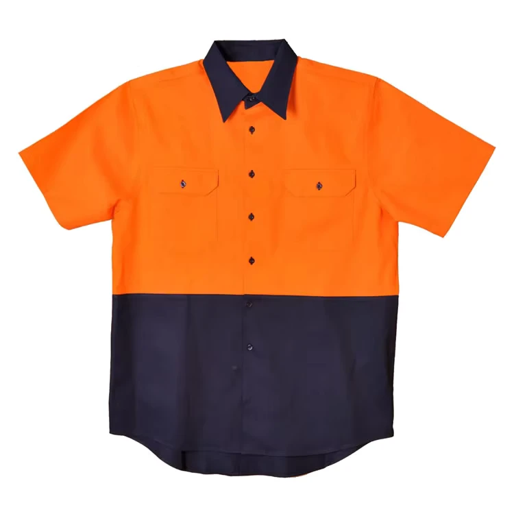 High-Visibility-Cotton-Drill-Orange-and-Navy-Two-Tone-Short-Sleeve-Mechanic-Work-Shirt