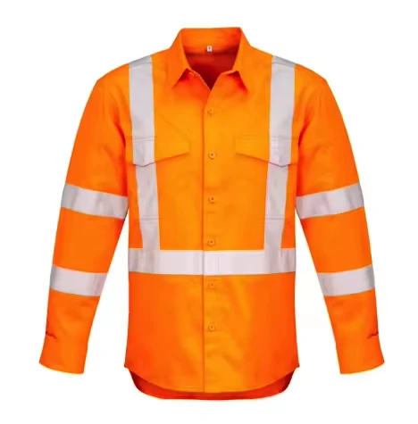 High Visibility Cotton Orange Long Sleeve Construction Vented Breathable X Back Reflective Safety Hi Vis Work Shirt