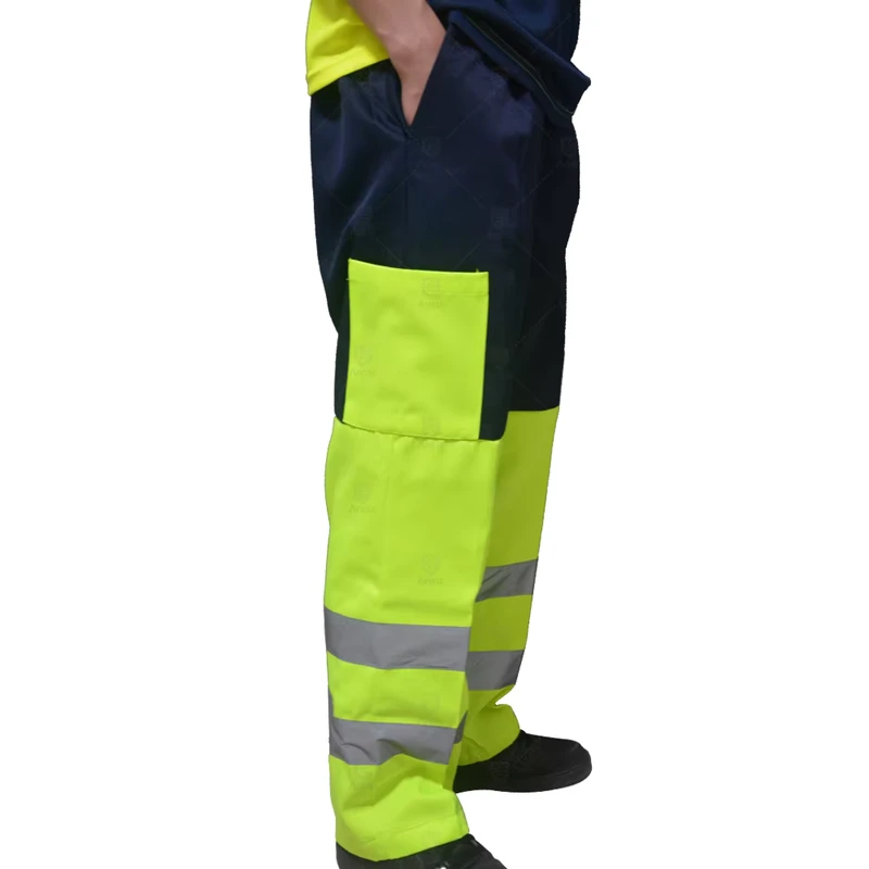High Visibility Cotton Polyester Reflective Safety Pants Customized Logo Multi Pocket Design Road Construction