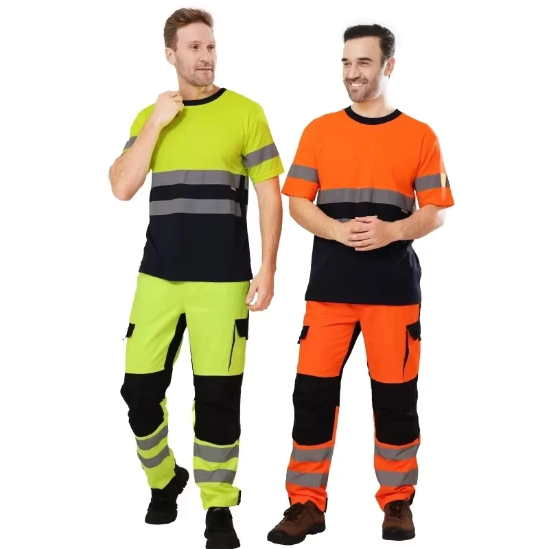 High Visibility Cotton Waterproof Shirt Hi Vis T-shirt Workwear Reflective Cargo Pants Multi Pockets ANSI Class 2 EN13356