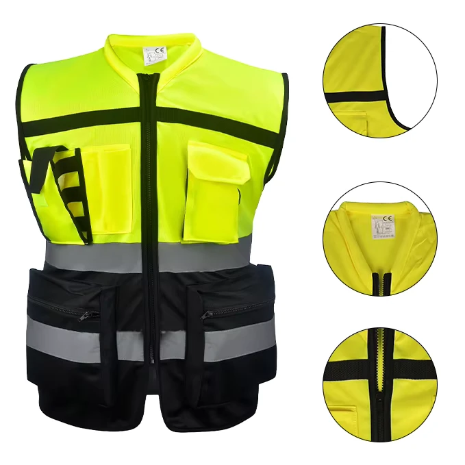High Visibility Customized Bright Reflective Protective Level Vapor-Protective Work Safety Multi-Pocket Vest