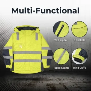 High Visibility FR Work Jacket Breathable Reflective Workwear Flame Resistant Work Uniform YKK Zipper with Velcro Closure