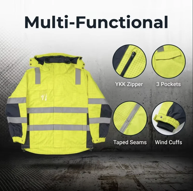 High Visibility FR Work Jacket Breathable Reflective Workwear Flame Resistant Work Uniform YKK Zipper with Velcro Closure