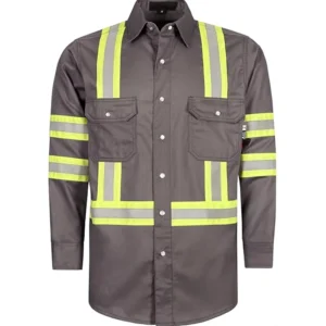 High Visibility Fire Retardant FR Shirts Yellow Silver Reflective X Back 6.5oz CAT2 NFPA2112 100% Cotton Twill Loose Fit Flame