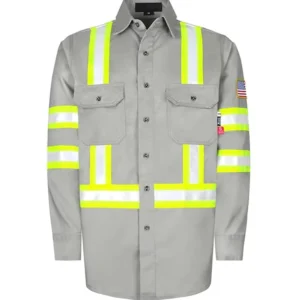High Visibility Flame Resistant FR Shirt Water Oil Repellent USA Flag ANSI ISEA Type O Class1 EN11612 NFPA2112 Welding Clothing