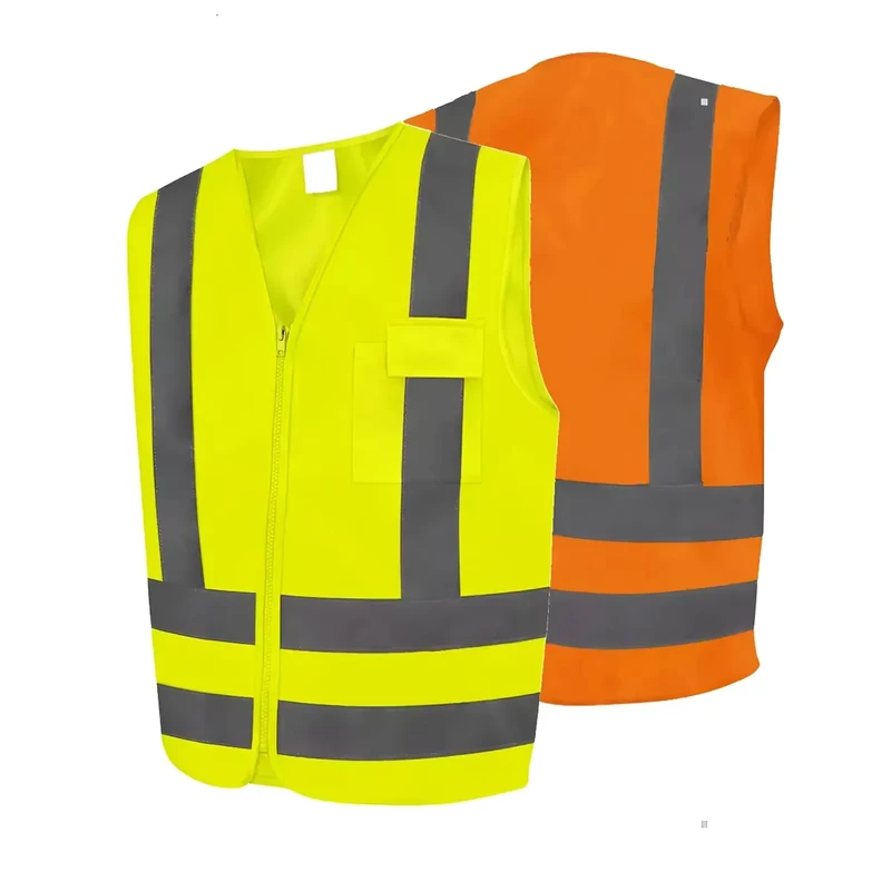 High Visibility Fluorescent PPE Safety Vest, Polyester, Reflective, Zipper