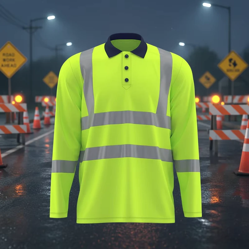 High Visibility Fluorescent Polyester Summer Work Clothes Long Sleeve Road Safety Reflective Unisex Heat Workwear Polo Shirts