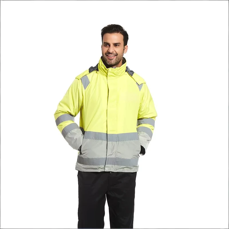 High Visibility Fluorescent Yellow Safety Jacket with Reflective Strip Custom Logo Jacket for Construction Traffic Duty Workwear
