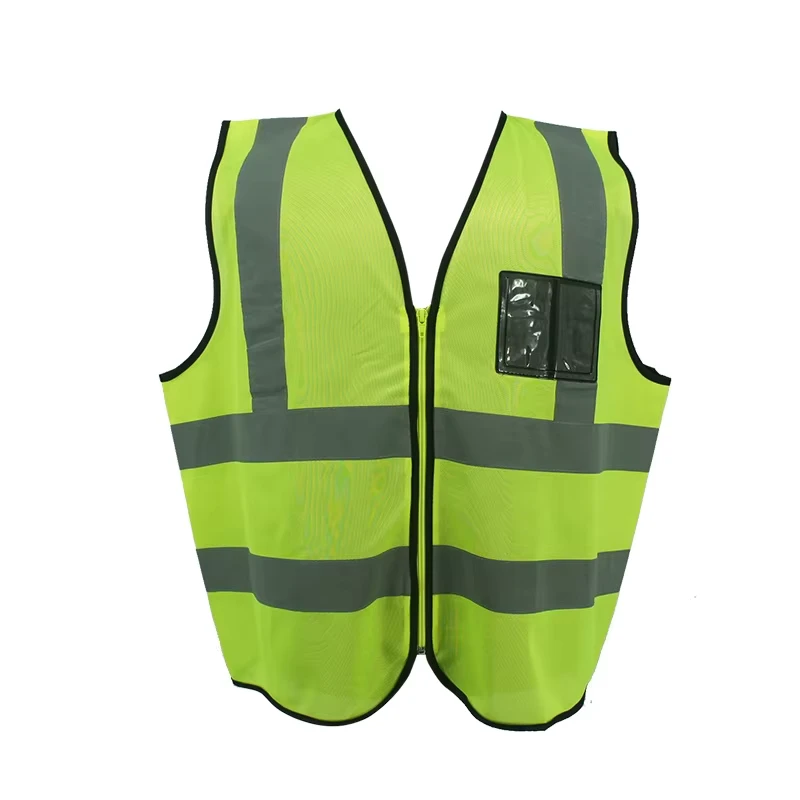 High-Visibility Green Reflective Safety Work Vest with Pockets and Zipper
