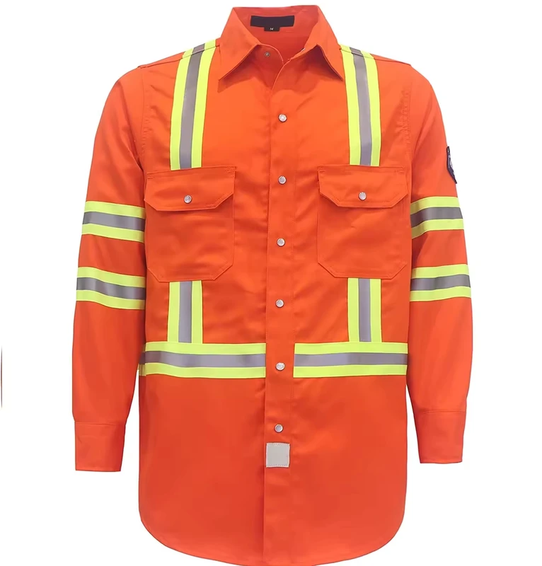 High Visibility Hi Vis Flame Resistant Fire Retardant Shirt Men's Reflective Fr Safety Long Sleeve Work Shirts
