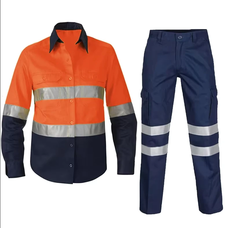 High Visibility Hi Vis Safety Work Pant Trouser Workwear Shirt Pants with Reflective Tapes Men's Work Pants Reflective Set