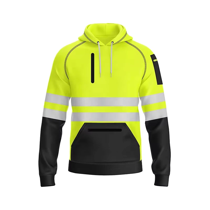 High Visibility Hoodie Reflective Work Wear Safety Clothing Hi Vis Pullover Color blocked Hoodie Work Clothes