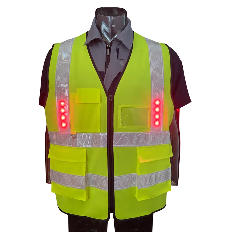 High-Visibility LED Reflective Construction Safety Vest with Pockets