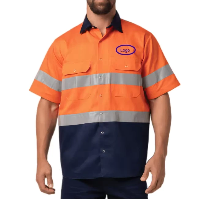 High Visibility Lightweight 100% Cotton Coal Mining Construction Reflective Safety ANSI CLASS 2 Short Sleeve Shirt