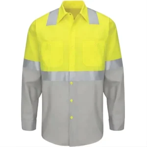 High Visibility Lightweight 100% Cotton Coal Mining Long Sleeve Construction Reflective Safety Protective Work Shirt Yellow