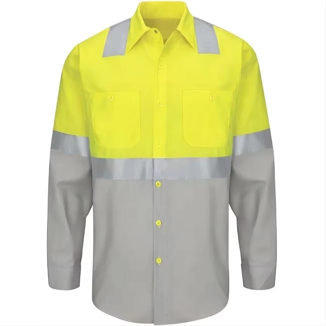 High Visibility Lightweight 100% Cotton Coal Mining Long Sleeve Construction Reflective Safety Protective Work Shirt Yellow