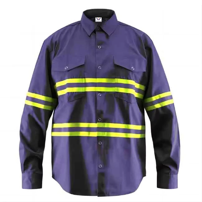 High Visibility Lightweight 100% Cotton Safety Coal Mining Long Sleeve Fire Retardant Welding Shirts