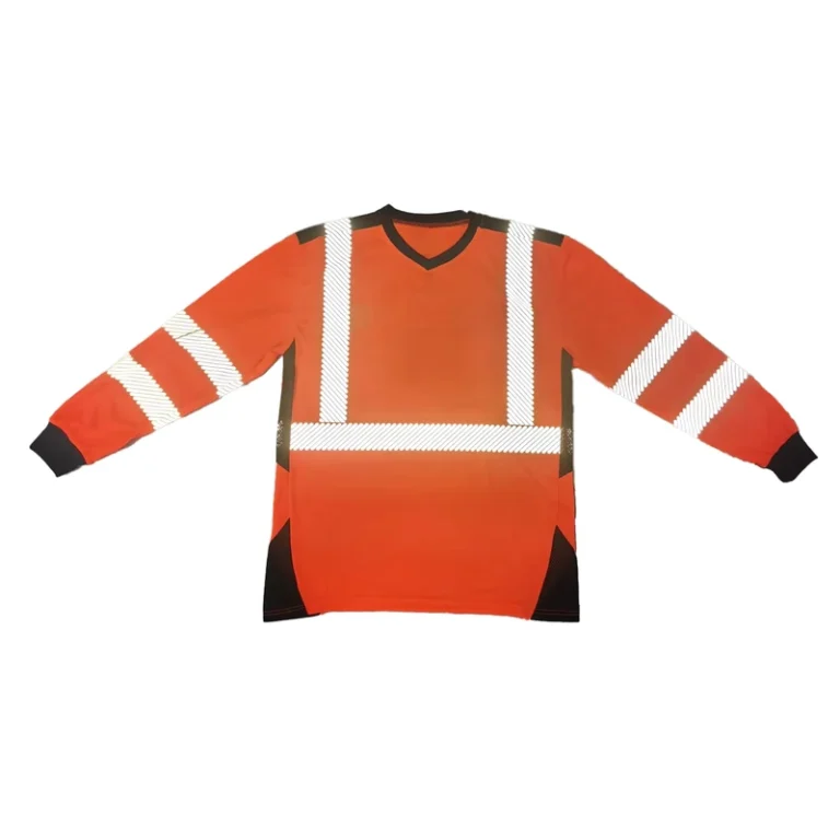 High-Visibility-Long-Sleeve-Fluorescent-Orange-Dry-Fit-Safety-Custom-Reflective-t-Shirts-with-Heat-Transfer-Reflective-Tape