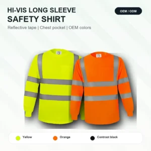 High Visibility Long Sleeve Reflective Safety T Shirt with Chest Pocket CE Available Custom Hi Vis Workwear for Construction