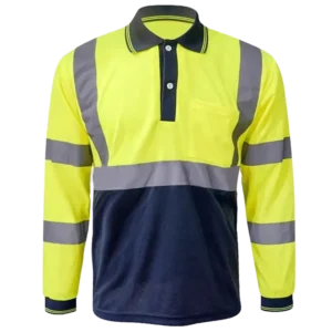 High Visibility Long Sleeve Reflective Strips Polo Shirts Breathable Comfortable Work Shirt with Chest Pocket