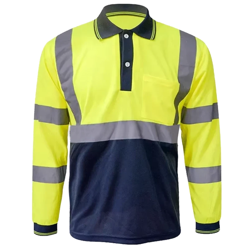 High Visibility Long Sleeve Reflective Strips Polo Shirts Breathable Comfortable Work Shirt with Chest Pocket
