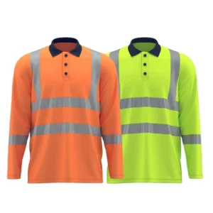 High Visibility Long Sleeve Work Polo Shirts with Reflective Quick Dry Breathable Summer Workwear Shirts